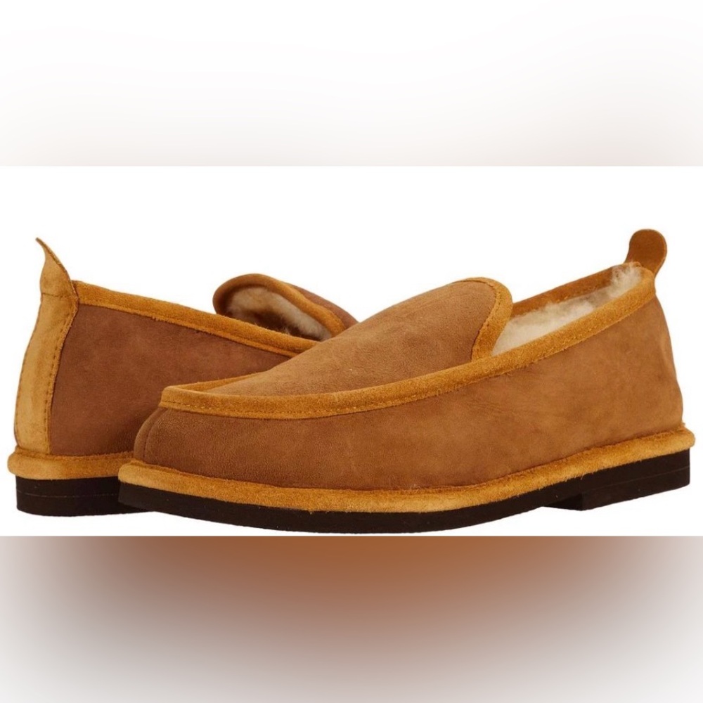 LL. Bean Tan Suede Wicked Good Slippers with Sheepskin Shearling‎ Lining Sz. 10